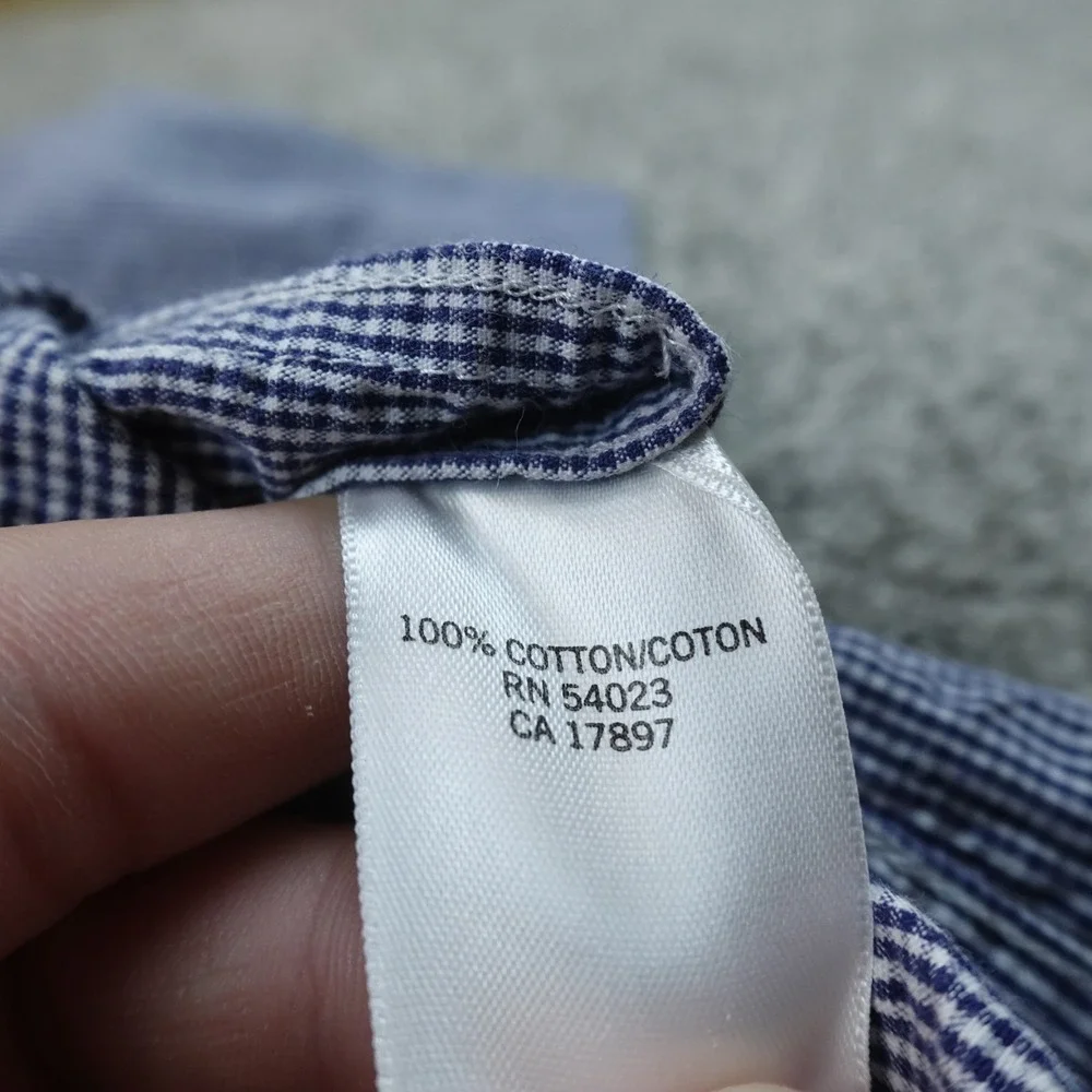 Banana Republic Shirt Mens XL Blue Micro Gingham Check Seersucker Button Up Top